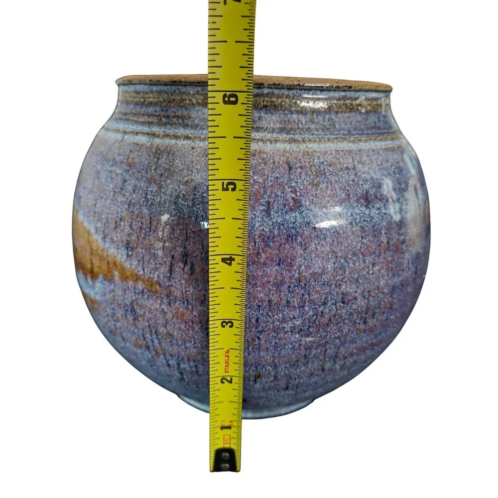 Signed Artisan Ceramic Pot Vase Blue Purple Drip Glaze Handcrafted  Pottery
